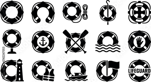 Lifebuoy Icon Set for Marine Safety Lifeguard Rescue and Maritime Security Flat Vector Isolated on Transparent Background
