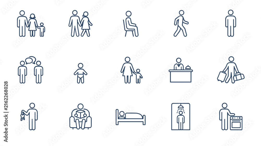 Fototapeta premium Set of simple line icons representing various human activities