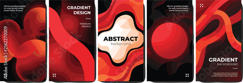 Modern Abstract Red Gradient Social Media Story Templates and Poster Design Set Vector Illustration