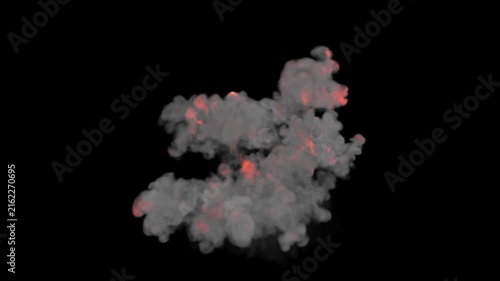 Cartoon smoke blast explosion animation effect with puff dust particles and alpha transparent channel in 4K resolution loop video motion graphics overlay element for editing cinematic vfx projects