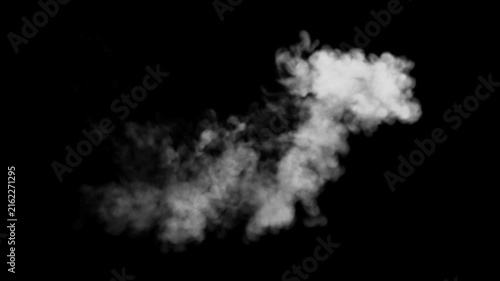 Looping video animation of cartoon style smoke explosion with puff blast dust particles in 4K resolution alpha channel effect moving on black screen background for visual effects 