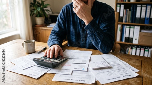 Anonymous Small Business Owner Stressed Over Household Debt and Loan Payment at Home Office