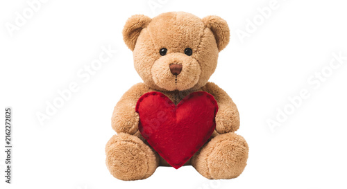 Quadro su tela Cute teddy bear holding a red heart, symbolizing love and affection