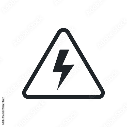 Black high voltage warning triangle icon with lightning bolt