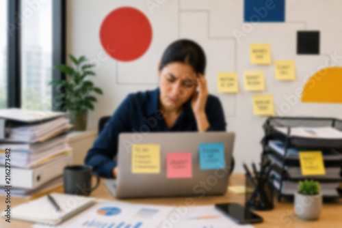 Blurred Employee Managing An Excessive Workload At An Office Desk With Multiple Tasks