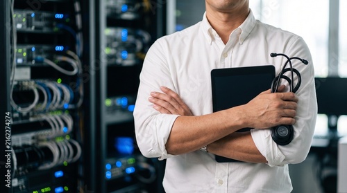 Confident Thai Health Data Architect Portrait Showing Innovation and Leadership in Connected Healthcare and AI Technology