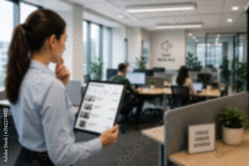 Blurred Professional Finding Focus In A Modern Office Workspace During A Busy Workday