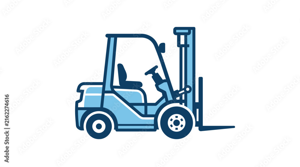 Naklejka premium Flat Vector Illustration of a Blue Forklift Vehicle