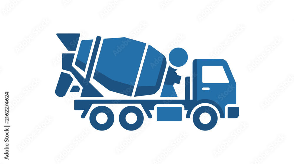Fototapeta premium Flat Vector Illustration of a Concrete Mixer Truck