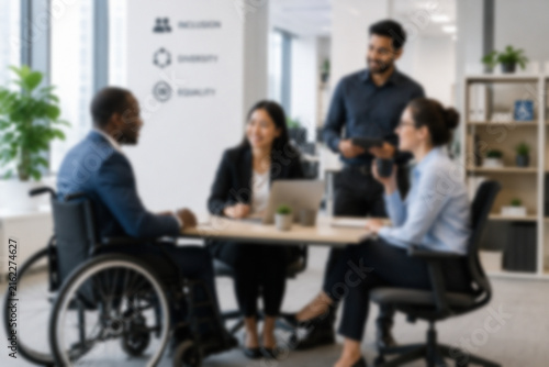 Blurred Inclusive Office Team Collaboration With Diverse Professionals Working Together