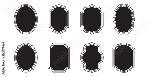 Set of decorative vintage label frames and ornamental badge shapes isolated on white background