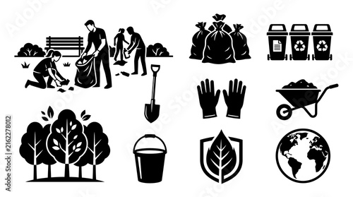 Voluntarism, Community Cleanup and Environmental Protection Vector Set
