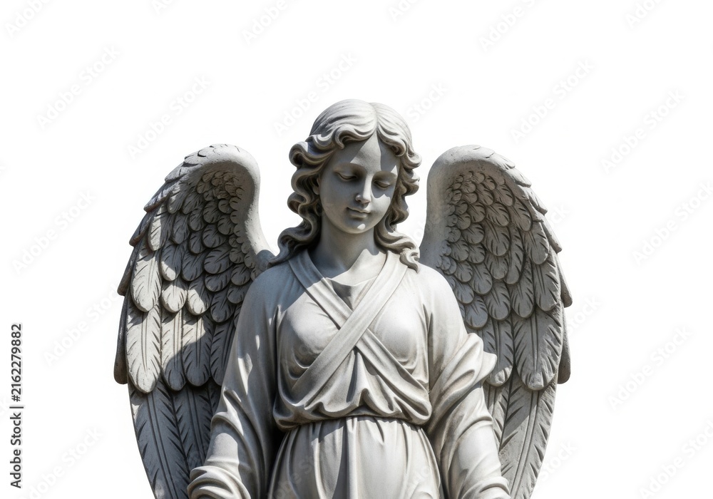 Fototapeta premium Stone angel statue isolated on white background