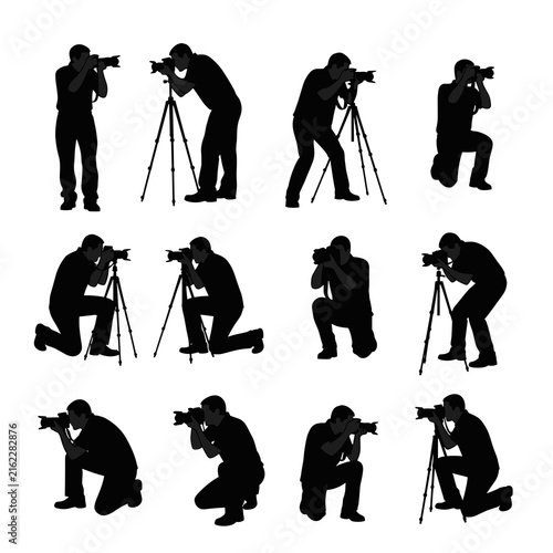 Set of Professional Media Crew Silhouettes in Motion