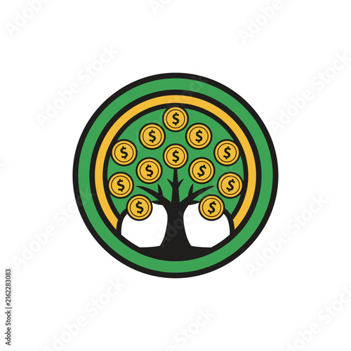Circular Money Tree Logo with Gold Coins