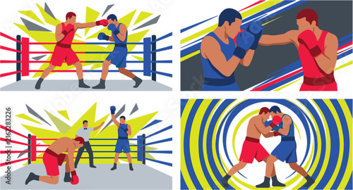 Принти на полотні Professional boxers fighting in ring ring match tournament knock out and dynamic