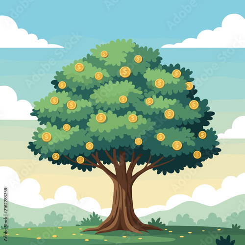 Large Majestic Money Tree in a Field Landscape