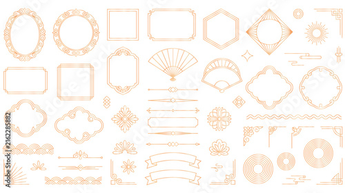 Gold line art deco frames and luxury oriental ornaments.