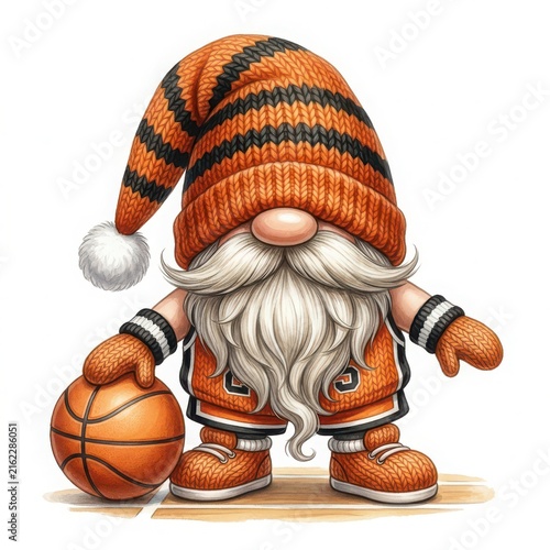Playful Cartoon Gnome in Sports Gear with Basketball Toy