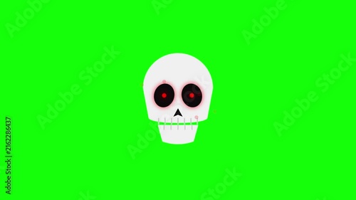 Cartoon Skull Talking Animation on Green Screen Background.