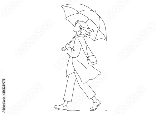 Continuous line drawing of a woman holding an umbrella, simple and modern illustration
