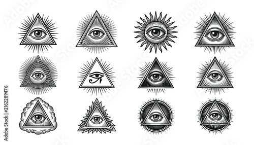 Obraz na płótnie All seeing eye of providence mystic occult symbols set with eye in triangle maso