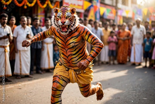 Dynamic Pulikali (Tiger Dance) Performer in Onam Parade