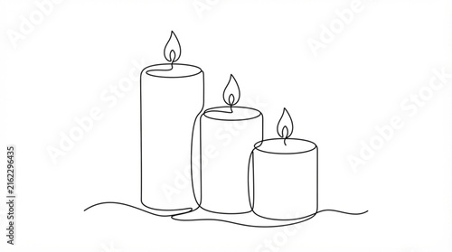  Pillar candles group continuous line art vector winter holiday single line outline
