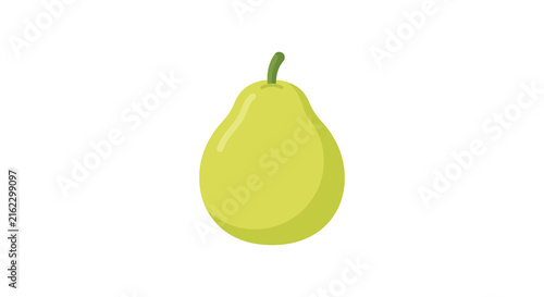 A green pear illustration features a simple flat design against a white background