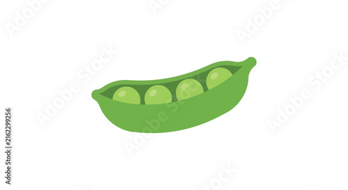 Green pea pod with five round peas is a flat vector illustration on a white background