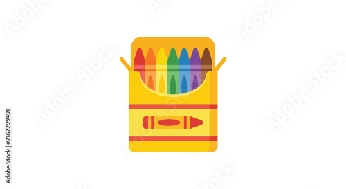 Colorful crayons in a yellow box a flat vector illustration on a white background