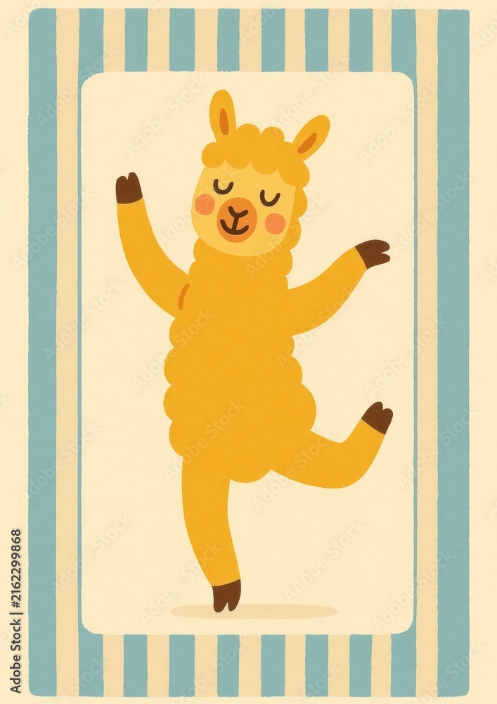 Naklejka premium Dancing llama cartoon illustration.