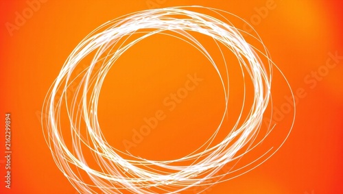 Abstract circular white light streaks on a bright orange background