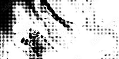 Abstract gradient halftone wave dotted textured pattern. Black grunge speckle on white background overlay. Retro comic pop art backdrop with halftone dots design
