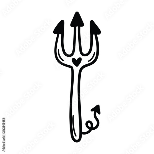 Devil pitchfork illustration with heart symbol and tail pitchfork illustration halloween