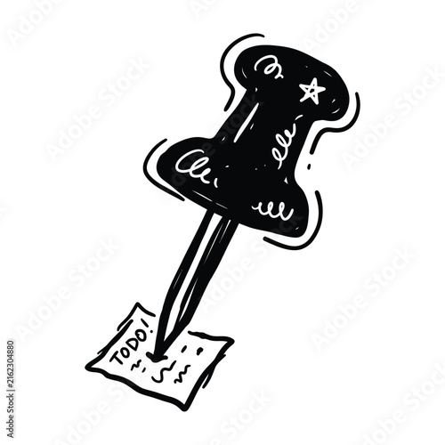 Doodle illustration of a push pin holding a paper with todo list illustration stationery