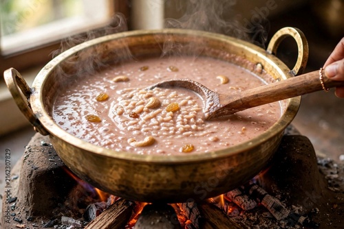 Macro Close-up of Palada Payasam Being Stirred