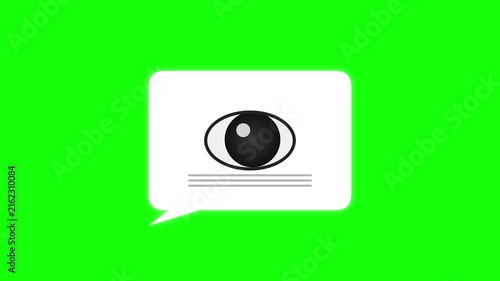 Eye Icon Inside Speech Bubble Animation on Green Screen Background.
