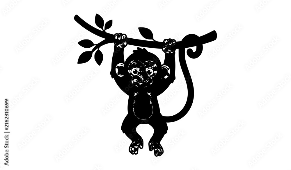 Obraz premium Cute Monkey Hanging from Tree Branch Cartoon Animal Vector Illustration