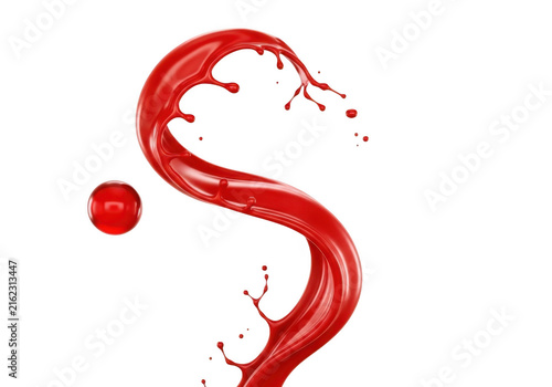 Abstract red liquid splash with a sphere isolated on transparent background