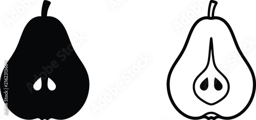 Pears with Faces in a Minimalist Black and White Illustration Style Featuring Pear, Fruit, Face with Cartoon and Simple Elements for Design, Vector