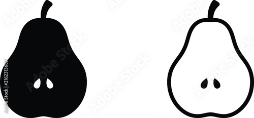 Pears with Faces in Black and White Minimalist Style Featuring Pear, Fruit, Illustration with Design and Vector Elements for Simple, Cartoon