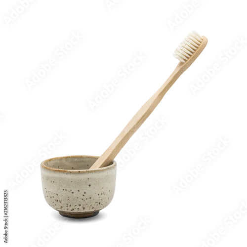 Ceramic Cup With Toothbrush Isolated