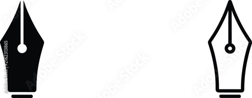 Pen Nibs with Ink Blots in Minimalist Flat Vector Style