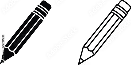 Pencils with Sharp and Blunt Tips in Flat Vector Illustration