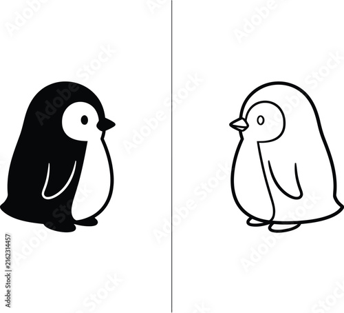 Penguins Standing on Ice in Vector Illustration Featuring Penguin, Graphic, Design with Isolated