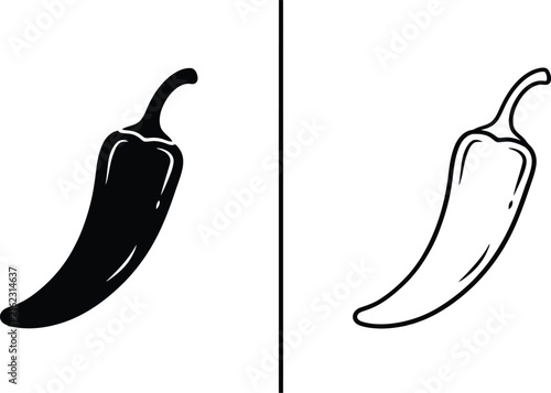 Pepper Vector Illustration in Black and White Featuring Chili, Graphic, Design with Isolated