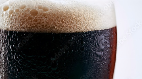 Refreshing dark beer cascades invitingly a macro view of cool indulgence and satisfying moments captured beautifully