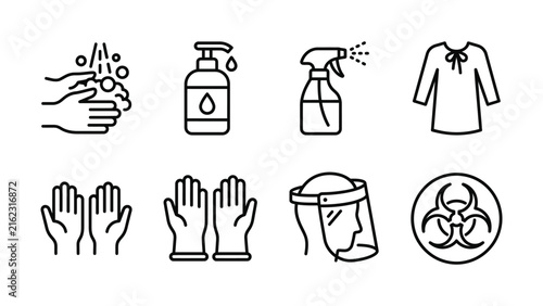 Bild auf Leinwand Hygiene and virus protection safety measures icons with protection sanitization