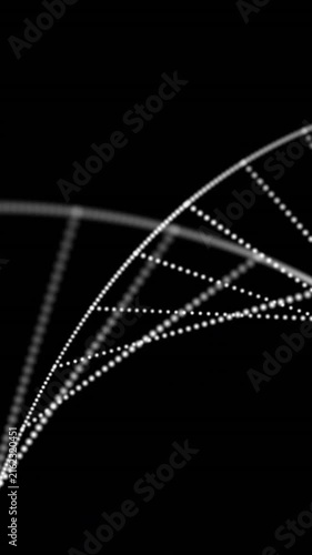 Digital animation of dna structure spinning against human skeleton model on black background